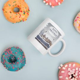 English Christmas Cottage White glossy mug